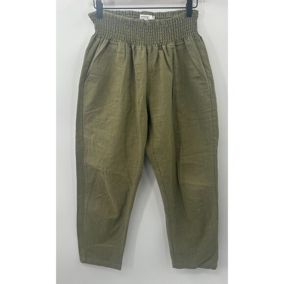 Emme Pants - Emme Mama Maternity Transitional Pants Linen Smocked Green M